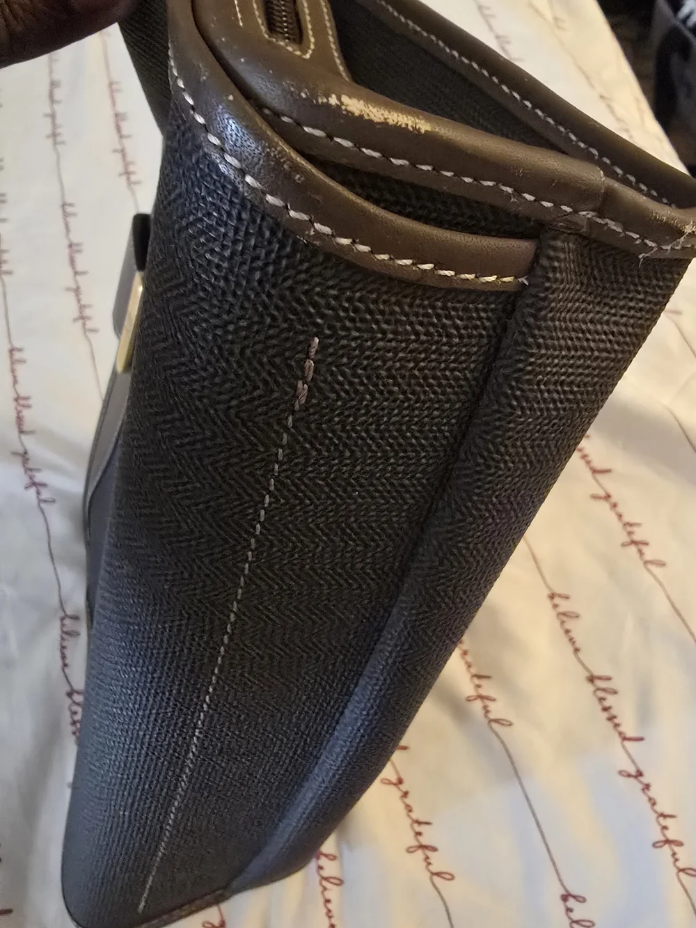 Dunhill Black Canvas Clutch with Brown Leather Trim and Gold Accent-EUC!